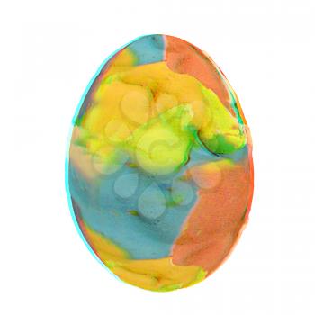 Easter Egg with colored strokes Isolated on white background. 3d. 3D illustration. Anaglyph. View with red/cyan glasses to see in 3D.