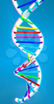 DNA structure model on a white background. 3D illustration. Anaglyph. View with red/cyan glasses to see in 3D.