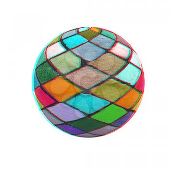 Mosaic ball on white background. 3D illustration. Anaglyph. View with red/cyan glasses to see in 3D.