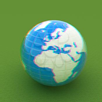 Earth on a green background. 3D illustration. Anaglyph. View with red/cyan glasses to see in 3D.