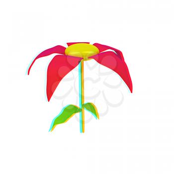 Flower icon on a white background. 3D illustration. Anaglyph. View with red/cyan glasses to see in 3D.