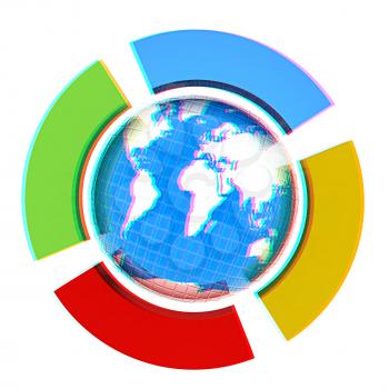Earth and four semi-circle. The concept of four-time season ( winter-blue,spring-green,  summer-red,yellow-autumn). 3d button. 3D illustration. Anaglyph. View with red/cyan glasses to see in 3D.