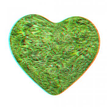 3d grass heart isolated on white background. 3D illustration. Anaglyph. View with red/cyan glasses to see in 3D.