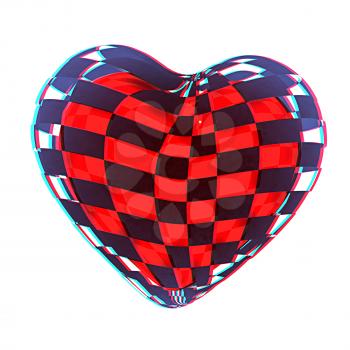 3d beautiful red glossy heart of the bands on a white background. 3D illustration. Anaglyph. View with red/cyan glasses to see in 3D.
