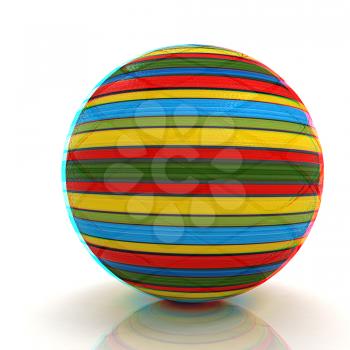 3d colored ball on a white background. 3D illustration. Anaglyph. View with red/cyan glasses to see in 3D.