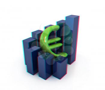 Currency euro business graph on white background. 3D illustration. Anaglyph. View with red/cyan glasses to see in 3D.