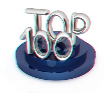 Top hundred icon on white background. 3d rendered image. 3D illustration. Anaglyph. View with red/cyan glasses to see in 3D.