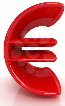 3d illustration of text 'euro' on a white background. Anaglyph. View with red/cyan glasses to see in 3D. 3D illustration