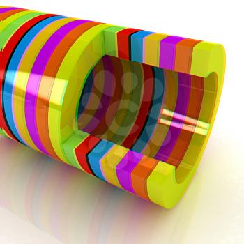 3d colorful abstract cut pipe on a white background. 3D illustration. Anaglyph. View with red/cyan glasses to see in 3D.
