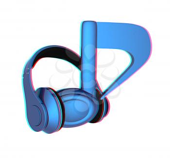 headphones and 3d note on a white background. 3D illustration. Anaglyph. View with red/cyan glasses to see in 3D.