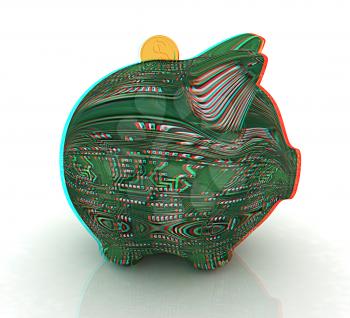 electronic piggy bank on white background. 3D illustration. Anaglyph. View with red/cyan glasses to see in 3D.