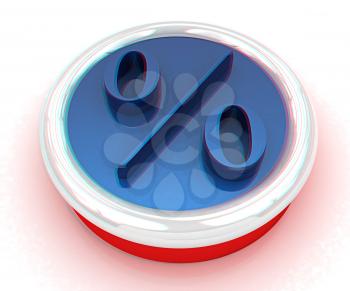 Discount button with percent symbol on a white background. 3D illustration. Anaglyph. View with red/cyan glasses to see in 3D.