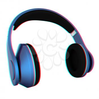 headphones on a white background. 3D illustration. Anaglyph. View with red/cyan glasses to see in 3D.