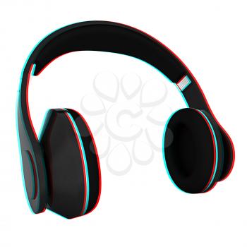 Headphones of carbon material isolated on a white background. 3D illustration. Anaglyph. View with red/cyan glasses to see in 3D.