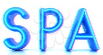 Spa 3d text on a white background. 3D illustration. Anaglyph. View with red/cyan glasses to see in 3D.