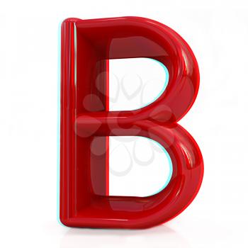 Alphabet on white background. Letter B on a white background. Anaglyph. View with red/cyan glasses to see in 3D. 3D illustration