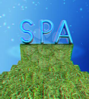 Background image of 3d text SPA on a white background. 3D illustration. Anaglyph. View with red/cyan glasses to see in 3D.