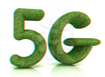 5g modern internet network. 3d text of grass on a white background. 3D illustration. Anaglyph. View with red/cyan glasses to see in 3D.
