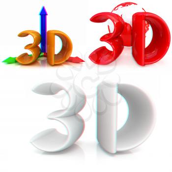 3d text on a white background. Anaglyph. View with red/cyan glasses to see in 3D. 3D illustration