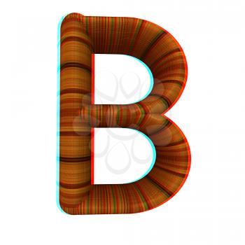 Wooden Alphabet. Letter B on a white background. 3D illustration. Anaglyph. View with red/cyan glasses to see in 3D.