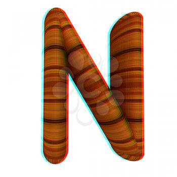 Wooden Alphabet. Letter N on a white background. 3D illustration. Anaglyph. View with red/cyan glasses to see in 3D.