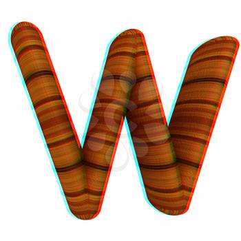 Wooden Alphabet. Letter W on a white background. 3D illustration. Anaglyph. View with red/cyan glasses to see in 3D.