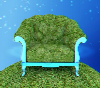 Herbal armchair against the background the starry sky. 3D illustration. Anaglyph. View with red/cyan glasses to see in 3D.