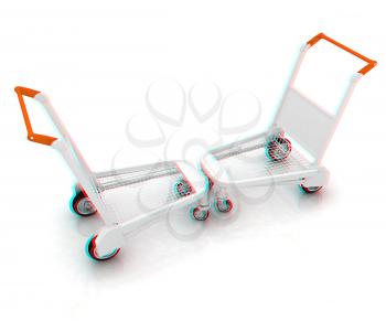 Trolleys for luggages at the airport. 3D illustration. Anaglyph. View with red/cyan glasses to see in 3D.