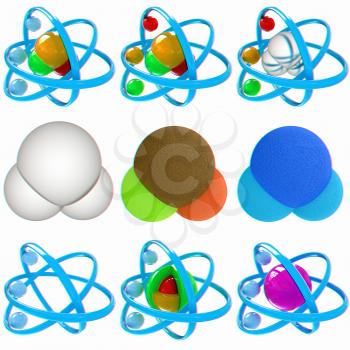 Set of 3d illustration of a leather water molecule isolated on white background. 3D illustration. Anaglyph. View with red/cyan glasses to see in 3D.