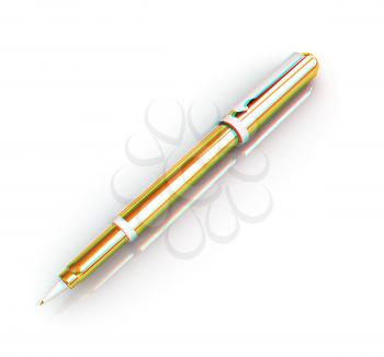Gold corporate pen design . 3D illustration. Anaglyph. View with red/cyan glasses to see in 3D.