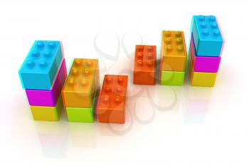 Building blocks efficiency concept on white . 3D illustration. Anaglyph. View with red/cyan glasses to see in 3D.