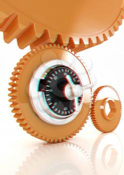 gears with lock. 3D illustration. Anaglyph. View with red/cyan glasses to see in 3D.