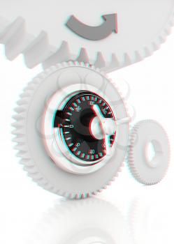gears with lock. 3D illustration. Anaglyph. View with red/cyan glasses to see in 3D.
