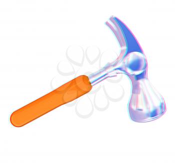 Hammer on white background . 3D illustration. Anaglyph. View with red/cyan glasses to see in 3D.