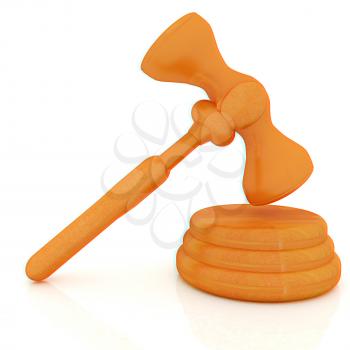 Wooden gavel isolated on white background. 3D illustration. Anaglyph. View with red/cyan glasses to see in 3D.