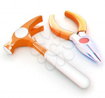 pliers and hammer. 3D illustration. Anaglyph. View with red/cyan glasses to see in 3D.