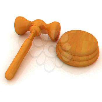 Wooden gavel isolated on white background. 3D illustration. Anaglyph. View with red/cyan glasses to see in 3D.