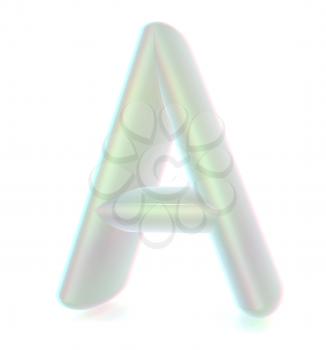 Glossy alphabet. The letter A. 3D illustration. Anaglyph. View with red/cyan glasses to see in 3D.