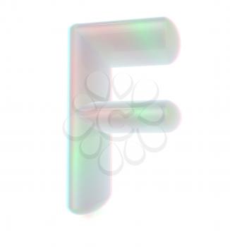 Glossy alphabet. The letter F. 3D illustration. Anaglyph. View with red/cyan glasses to see in 3D.
