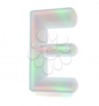 Glossy alphabet. The letter E. 3D illustration. Anaglyph. View with red/cyan glasses to see in 3D.