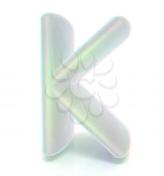 Glossy alphabet. The letter K. 3D illustration. Anaglyph. View with red/cyan glasses to see in 3D.