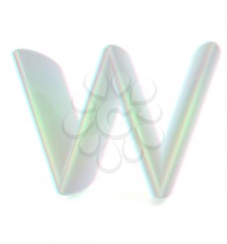 Glossy alphabet. The letter W. 3D illustration. Anaglyph. View with red/cyan glasses to see in 3D.