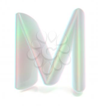 Glossy alphabet. The letter M. 3D illustration. Anaglyph. View with red/cyan glasses to see in 3D.