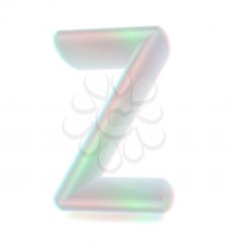 Glossy alphabet. The letter Z. 3D illustration. Anaglyph. View with red/cyan glasses to see in 3D.