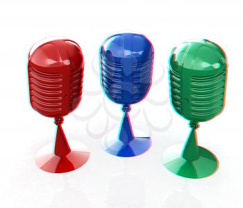 3d rendering of a microphones. 3D illustration. Anaglyph. View with red/cyan glasses to see in 3D.