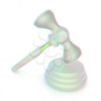 Fantastic gavel isolated on white background . 3D illustration. Anaglyph. View with red/cyan glasses to see in 3D.