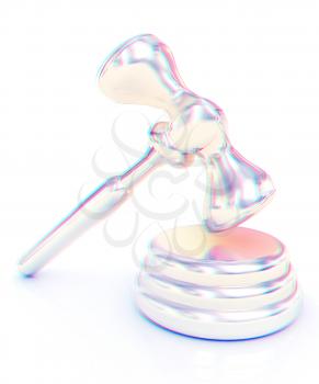 Metall gavel isolated on white background. 3D illustration. Anaglyph. View with red/cyan glasses to see in 3D.