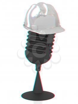 New 3d concept of technology education with microphone and hard hat. 3D illustration. Anaglyph. View with red/cyan glasses to see in 3D.