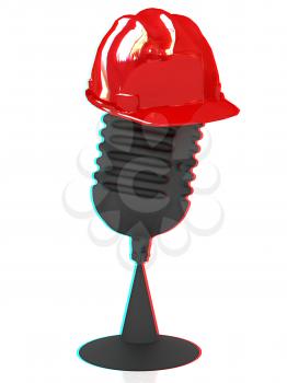New 3d concept of technology education with microphone and hard hat. 3D illustration. Anaglyph. View with red/cyan glasses to see in 3D.