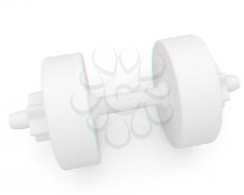 White dumbbells on a white background. 3D illustration. Anaglyph. View with red/cyan glasses to see in 3D.